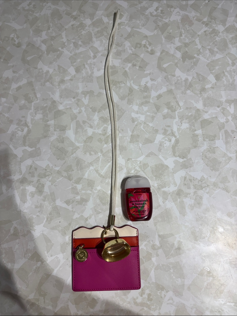 Bath & Body Works Pink and Cream Cardholder Lanyard with Gold Accent
